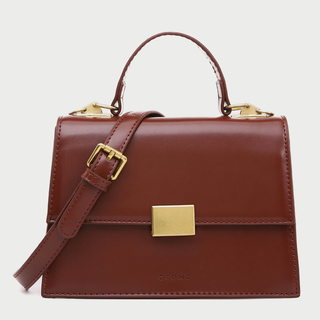 Square metal detail flapover PU leather crossbody bag