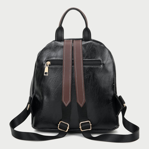 Colourblock two zip compartment small PU leather backpack