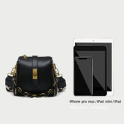 Chain handle patterned strap two-compartment PU leather crossbody bag