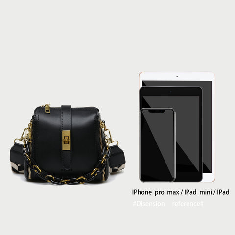 Chain handle patterned strap two-compartment PU leather crossbody bag