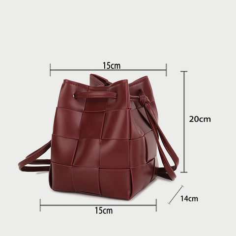 Woven PU leather bucket bag (2-in-1 set)