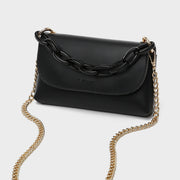 Chain handle flapover slim PU leather crossbody bag
