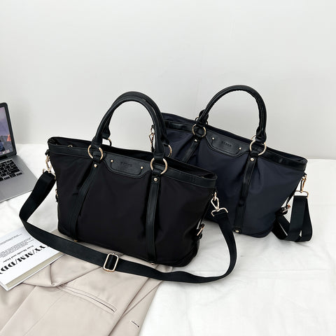 Modern PU leather trim nylon tote bag