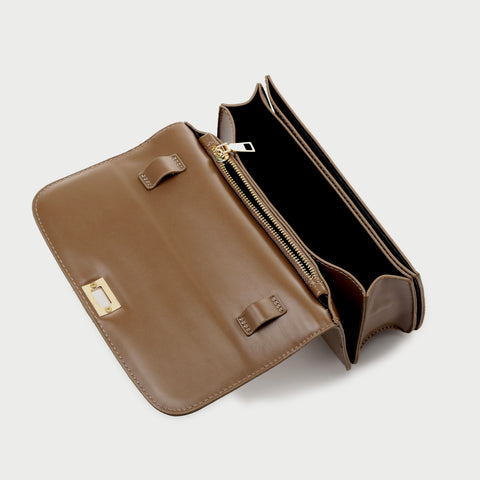 Metal clasp flap front PU leather crossbody bag