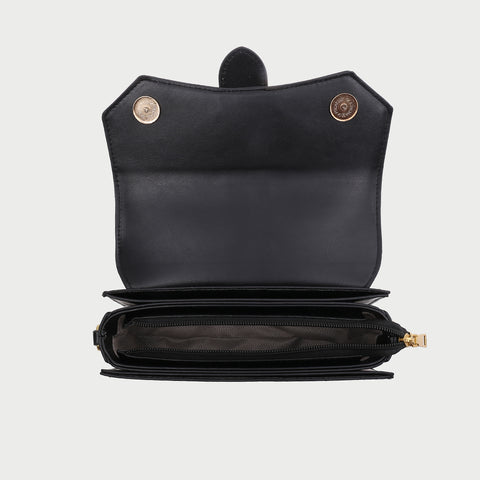 Retro saddle-inspired strap detail flap PU leather crossbody bag