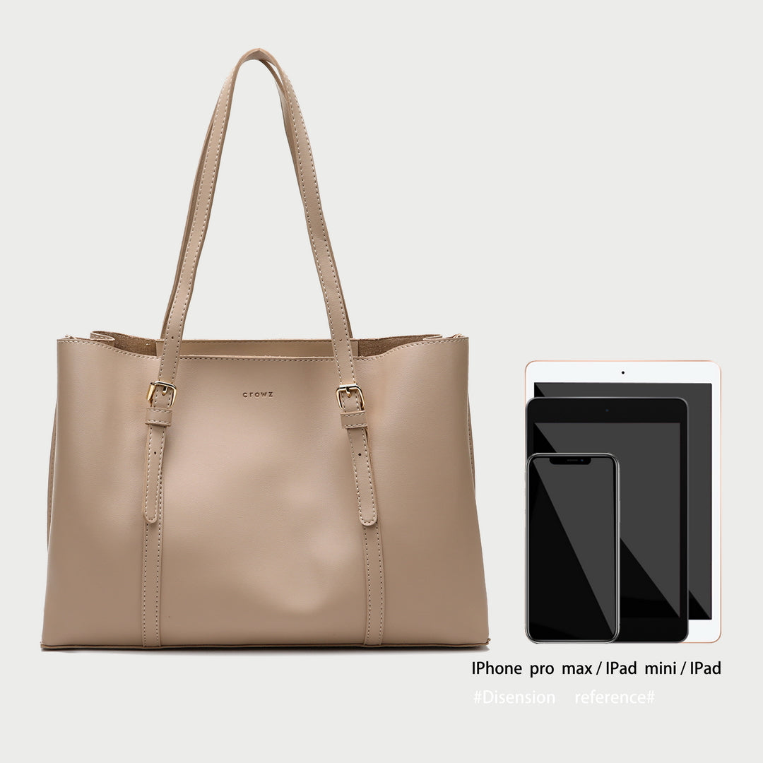 Buckle strap handle practical interior PU leather tote bag