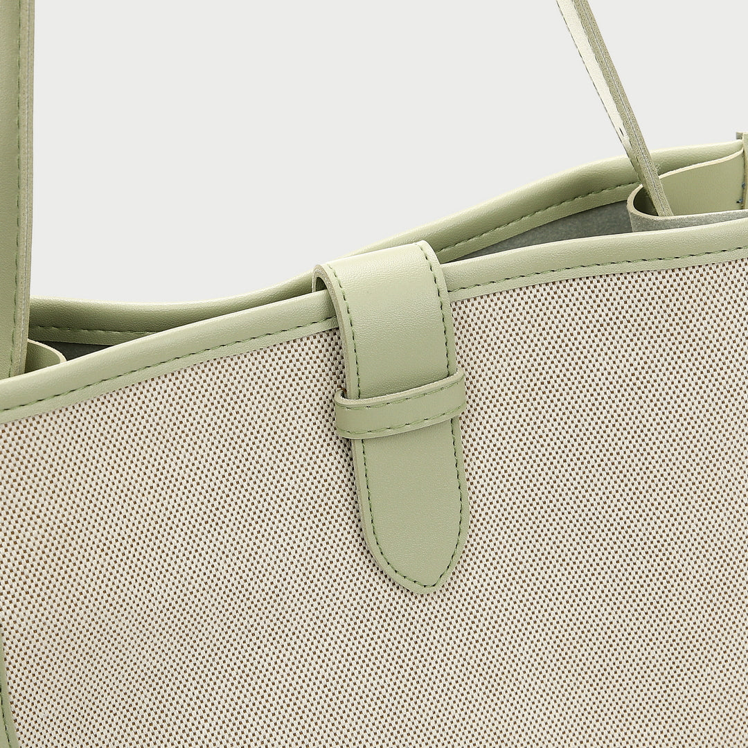 Contrast PU leather gusset strap detail canvas crossbody bag