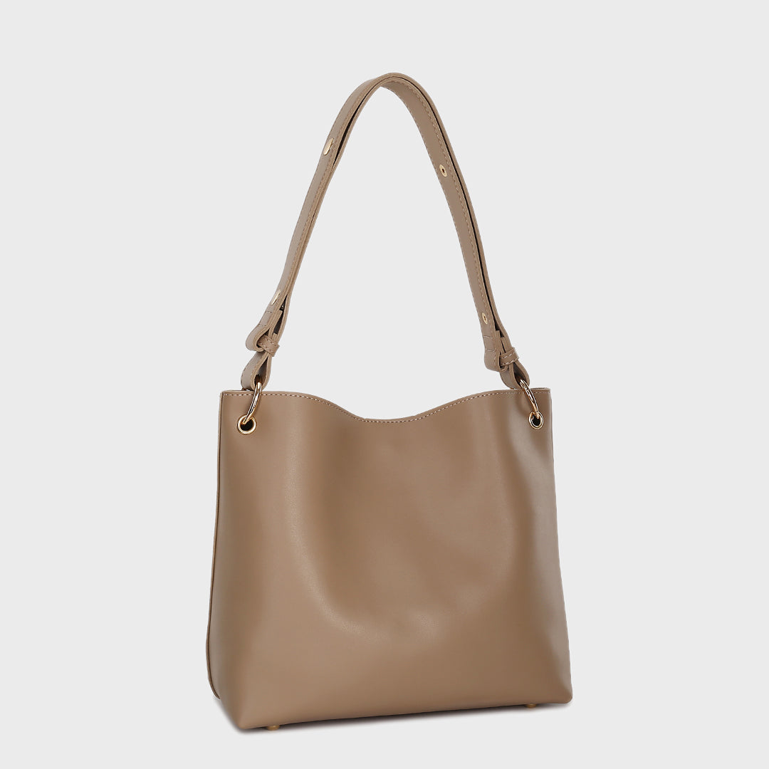 Minimalistic metal stud detail strap PU leather shoulder bag (2-in-1 set)