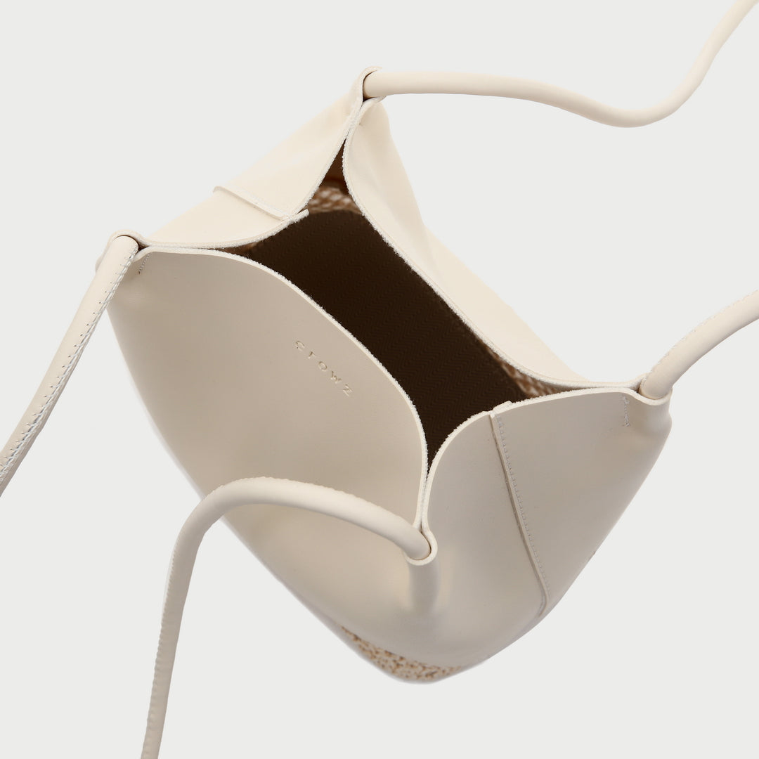 Woven panel PU leather bucket bag (2-in-1 set)