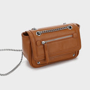Zipped front flap studded PU leather crossbody bag