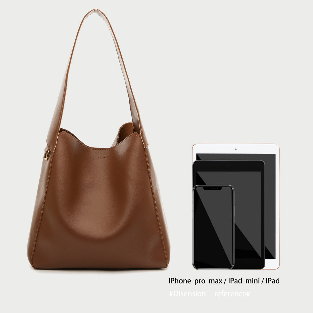 Streamlined wide-handle PU leather shoulder bag (2-in-1 set)