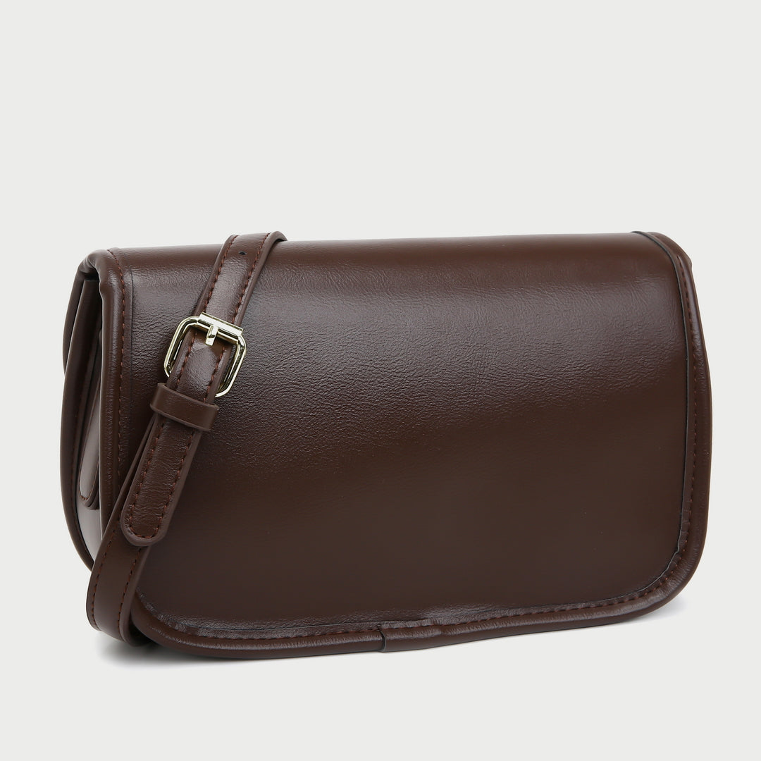 Metal turn-lock strap saddle style PU leather crossbody bag