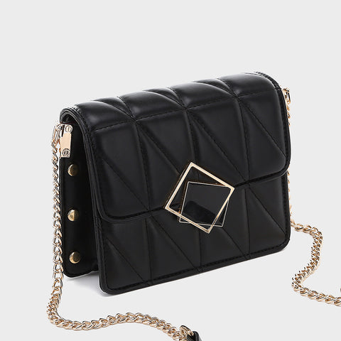 Contrast frame flap studded quilted PU leather crossbody bag