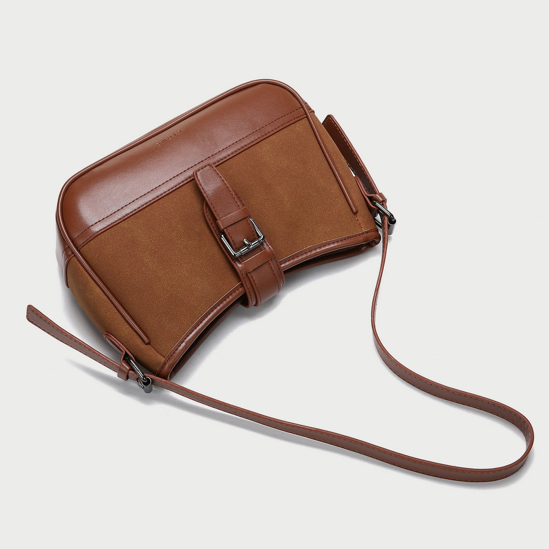 Retro classic saddle style buckle strap detail PU leather shoulder bag