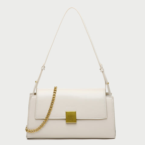 Square metal detail flap style chain strap PU Leather bag