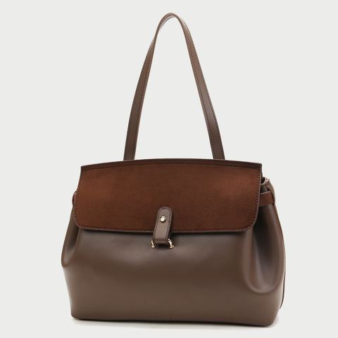 Suede-effect flap style PU leather tote bag