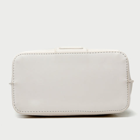 Woven chain handle croc-effect PU leather bucket bag