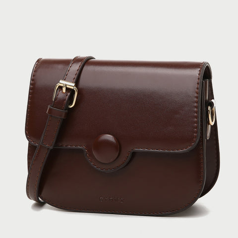 Button detail streamlined flapover PU leather crossbody bag