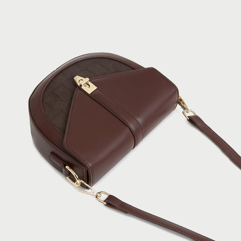 Distinct angular flap PU leather saddle bag