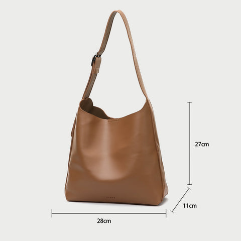 Minimalistic style adjustable shoulder strap PU leather bucket bag