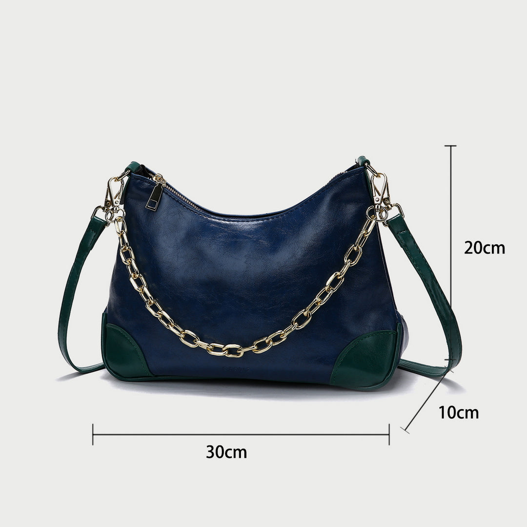 Metal chain handle detail crease-effect PU leather crossbody bag