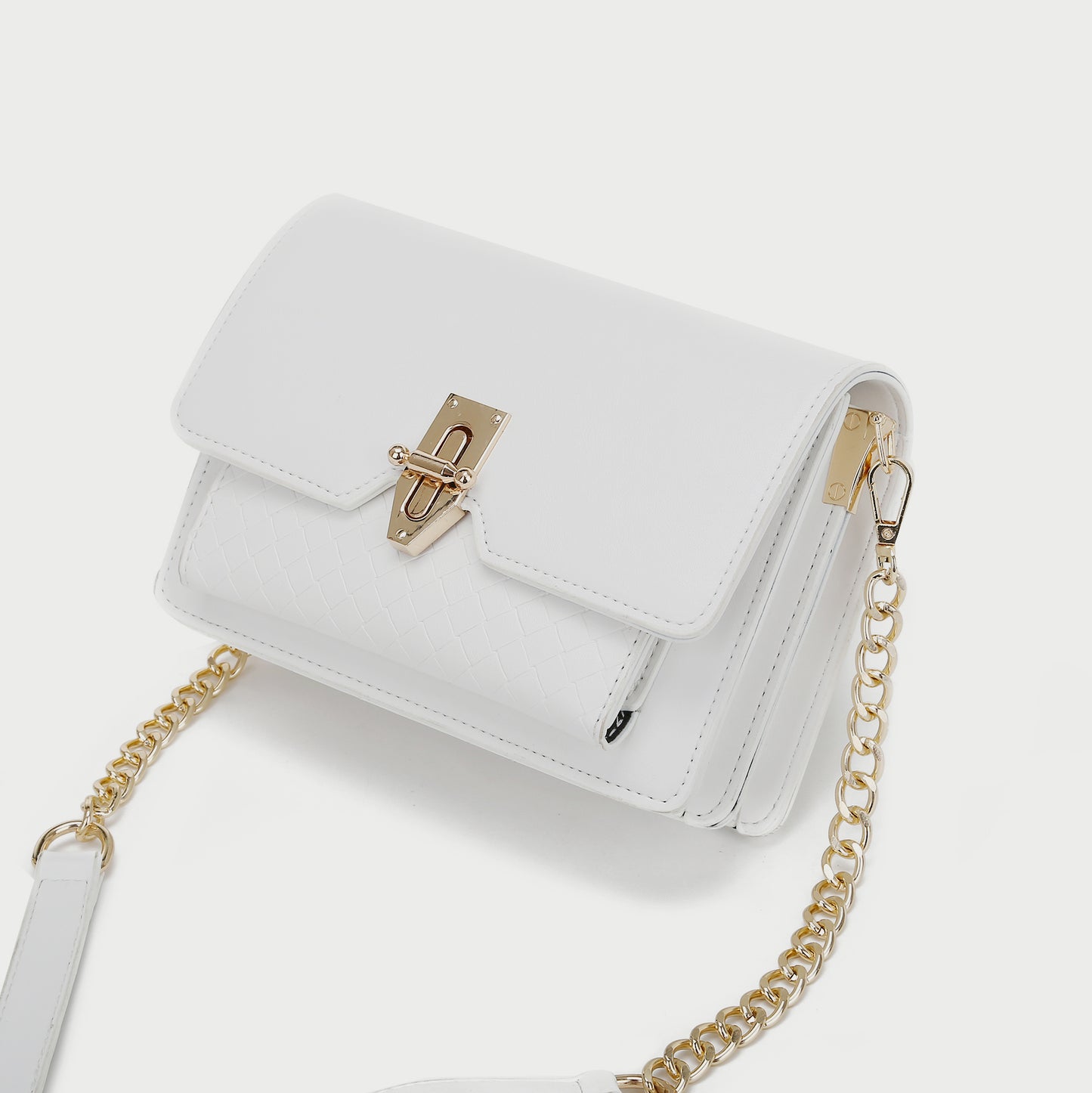 Turn-lock flap embossed pocket PU leather crossbody bag