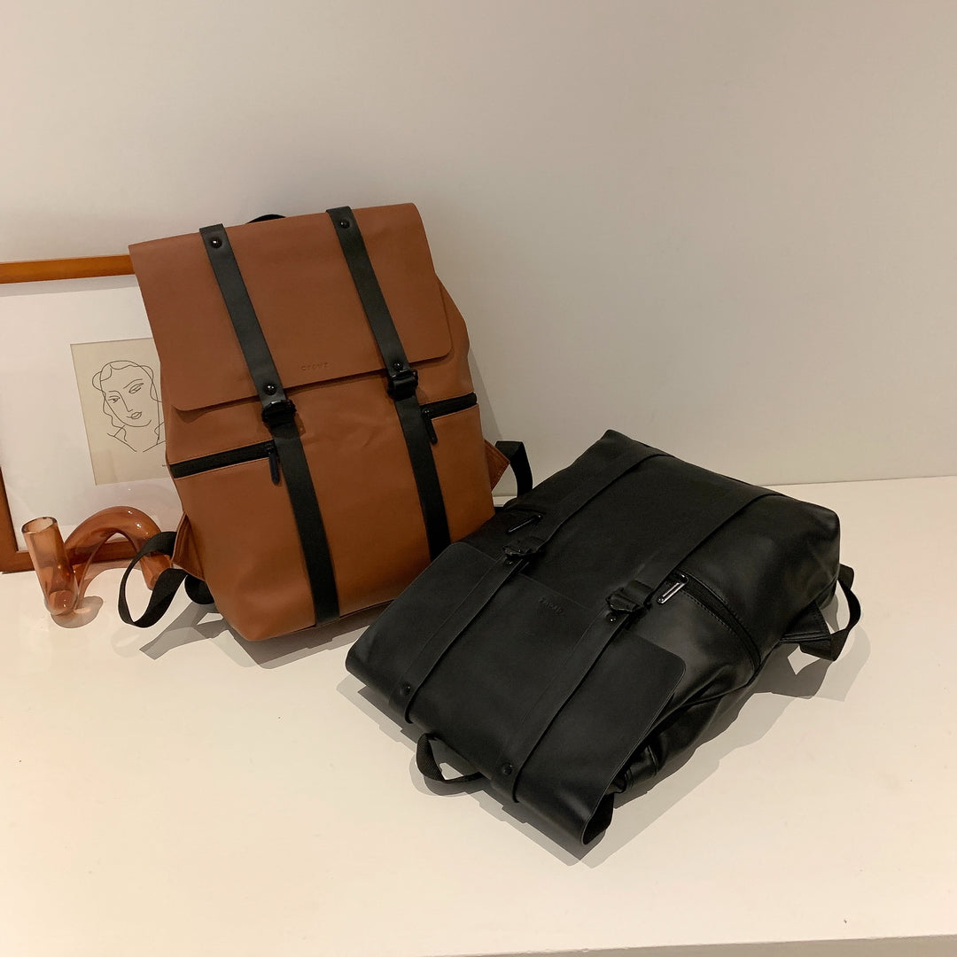 bucket strap and zip detail unisex PU leather backpack