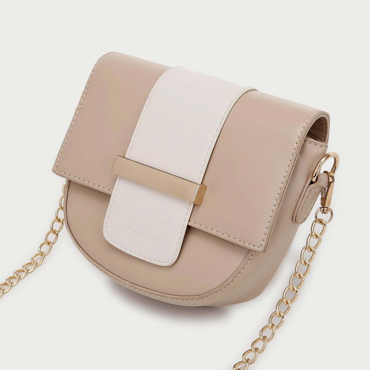 Metal bar colourblock flap PU leather crossbody bag