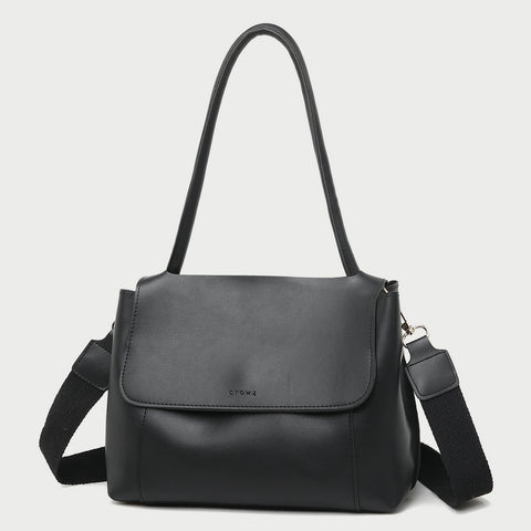 Minimalistic open-top flap style PU leather tote bag