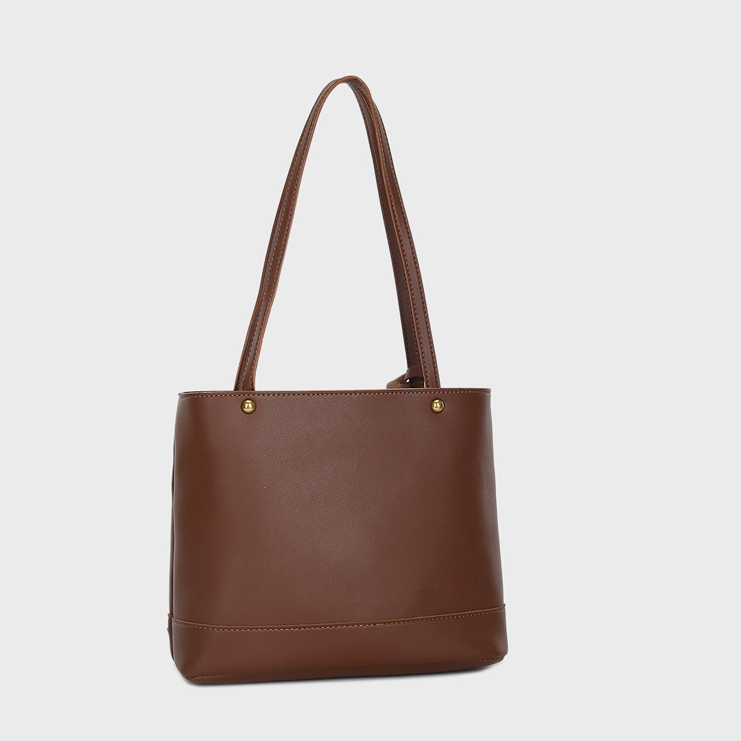 Topstitching stud detail PU leather shoulder bag