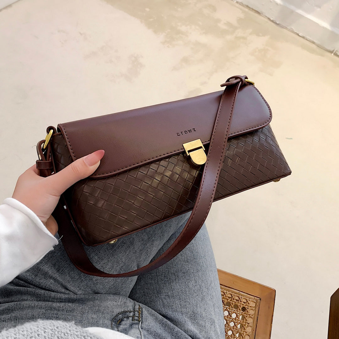 Elegant minimalistic flap style woven PU leather crossbody bag