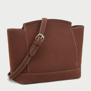 Modern metal-closure flap sculptural faux suede crossbody bag