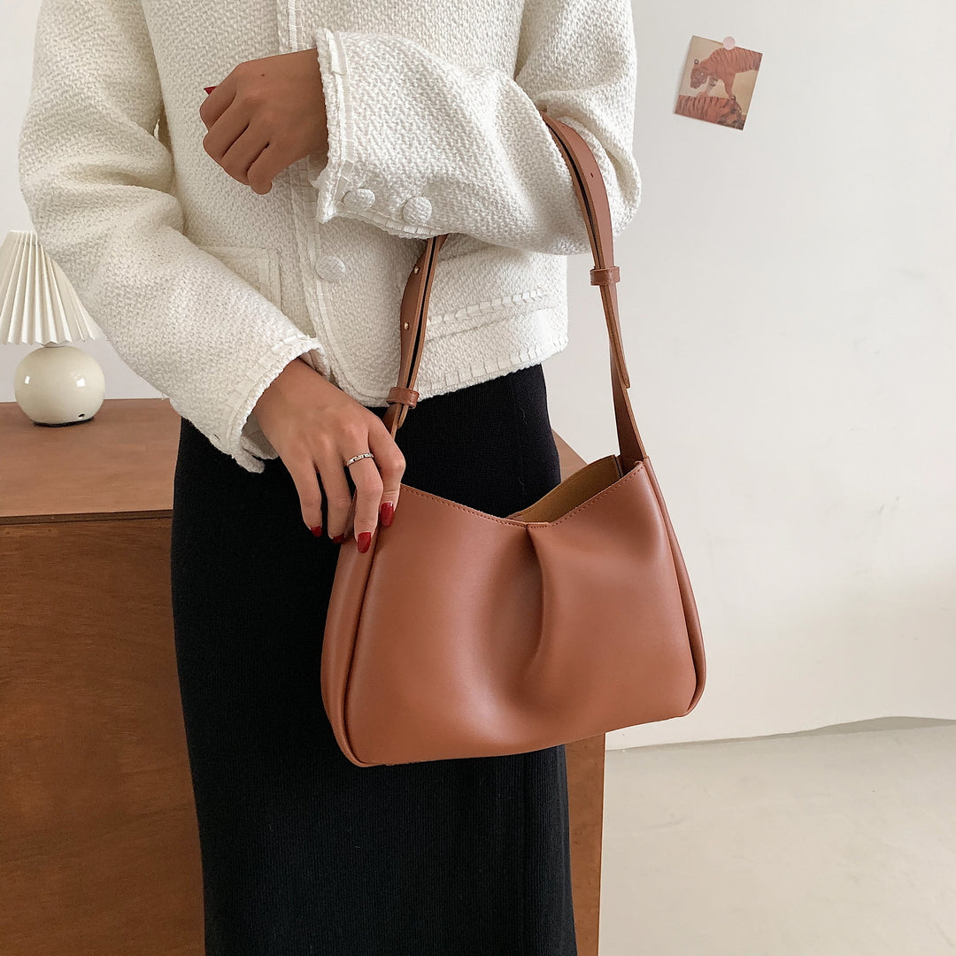 Pleated detail PU leather shoulder bag (2-in-1 set)