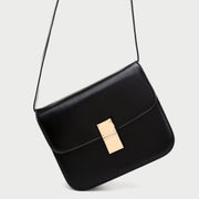 Metal clasp flap front PU leather crossbody bag