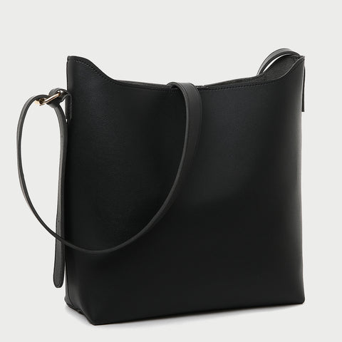 Minimalistic front pocket streamlined 2-in-1 PU leather bucket bag