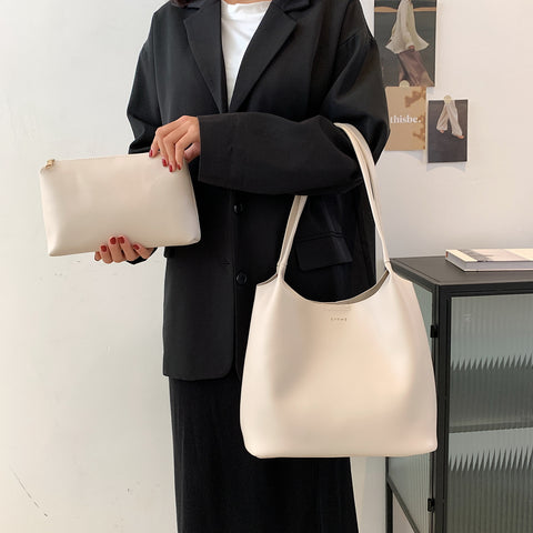 Minimalistic style PU leather shoulder bag (2-in-1 set)