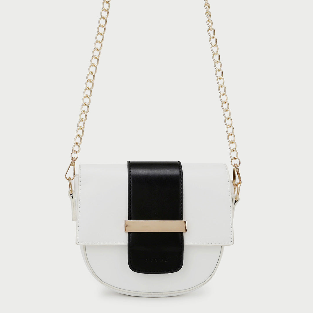 Metal bar colourblock flap PU leather crossbody bag
