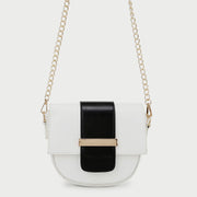 Metal bar colourblock flap PU leather crossbody bag