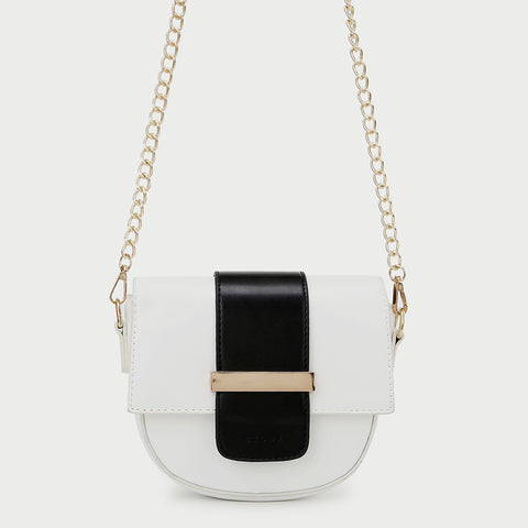 Metal bar colourblock flap PU leather crossbody bag