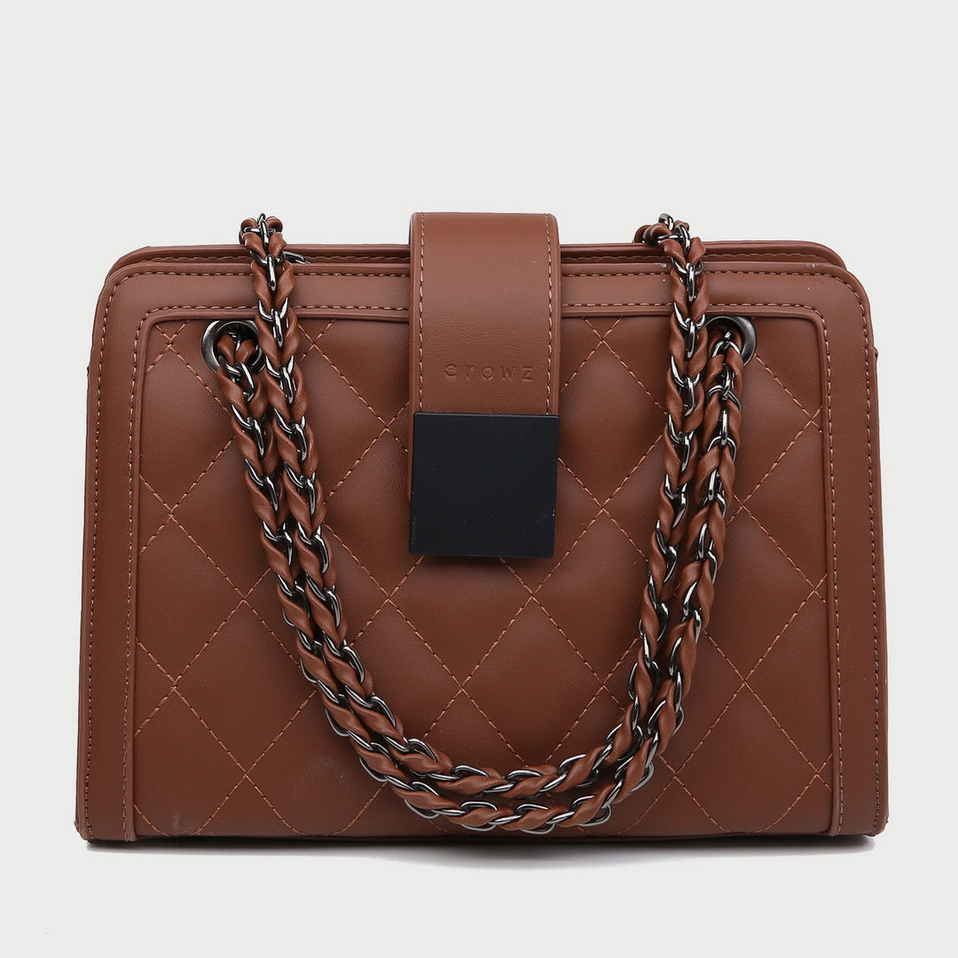 Square embellished quilted PU leather crossbody bag