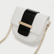 Metal bar colourblock flap PU leather crossbody bag