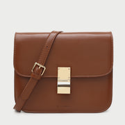 Metal clasp flap front PU leather crossbody bag