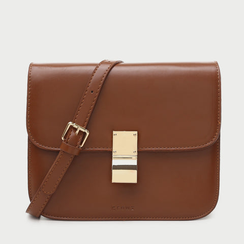 Metal clasp flap front PU leather crossbody bag