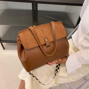 Suede-effect flap style PU leather tote bag