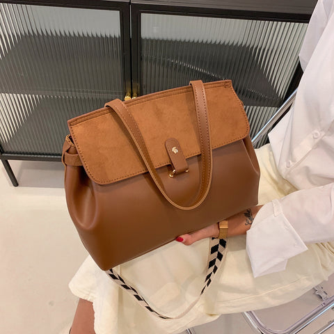Suede-effect flap style PU leather tote bag