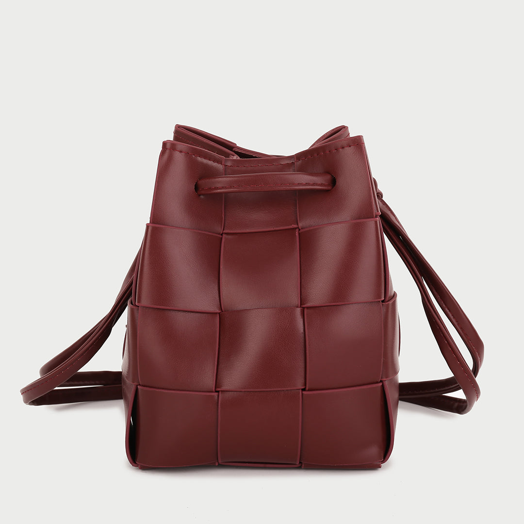 Woven PU leather bucket bag (2-in-1 set)