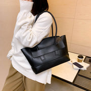 Handle through flap roomy PU leather tote bag