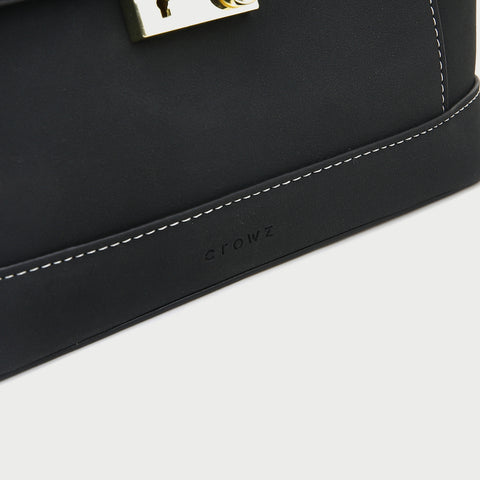 Modern metal-closure flap sculptural faux suede crossbody bag