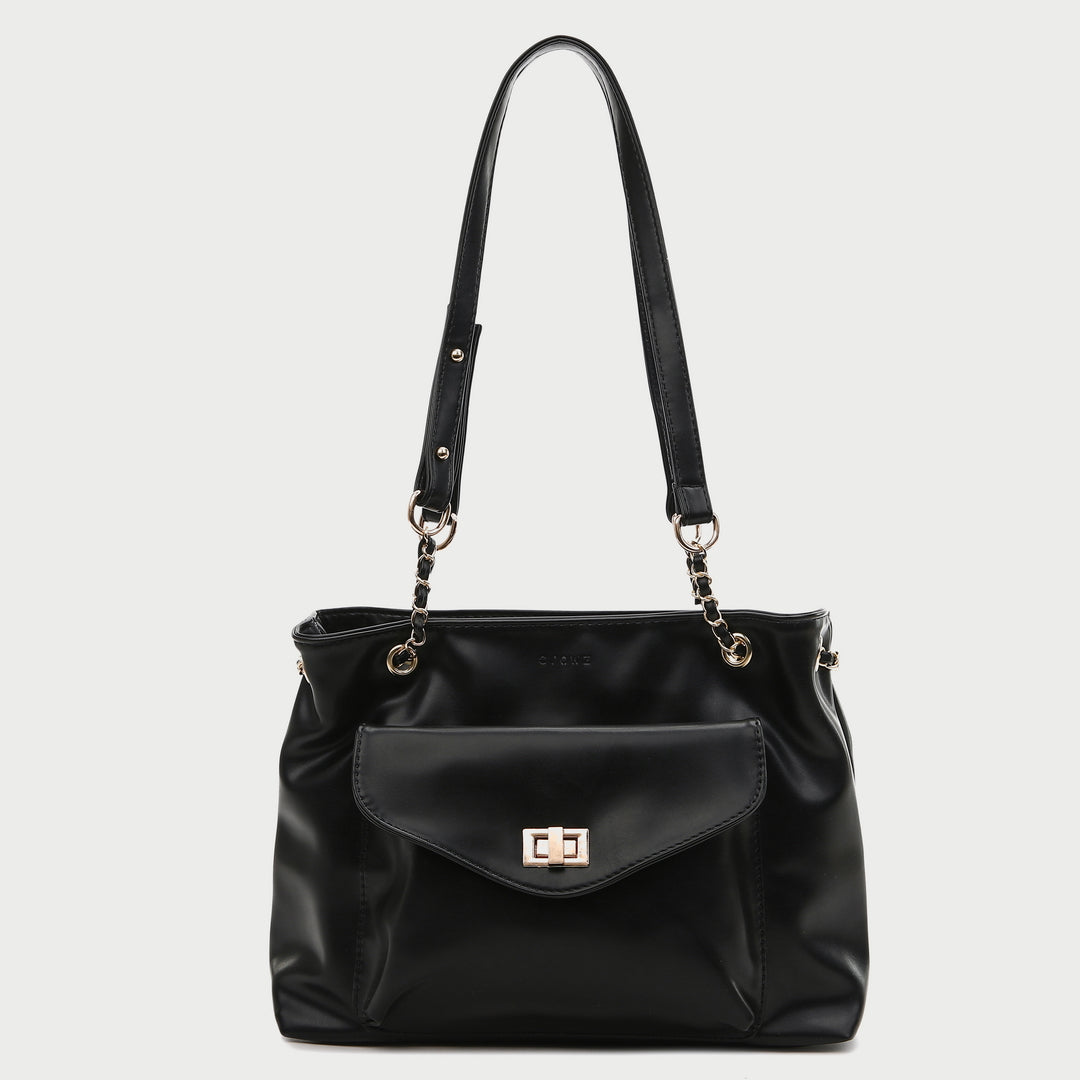 Envelope style front pocket PU leather shoulder bag