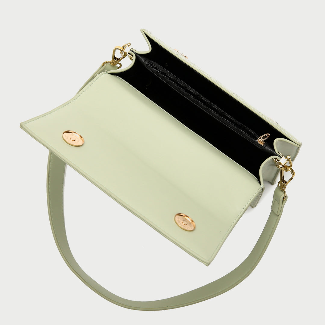 Graphic embossed flapover PU leather crossbody bag